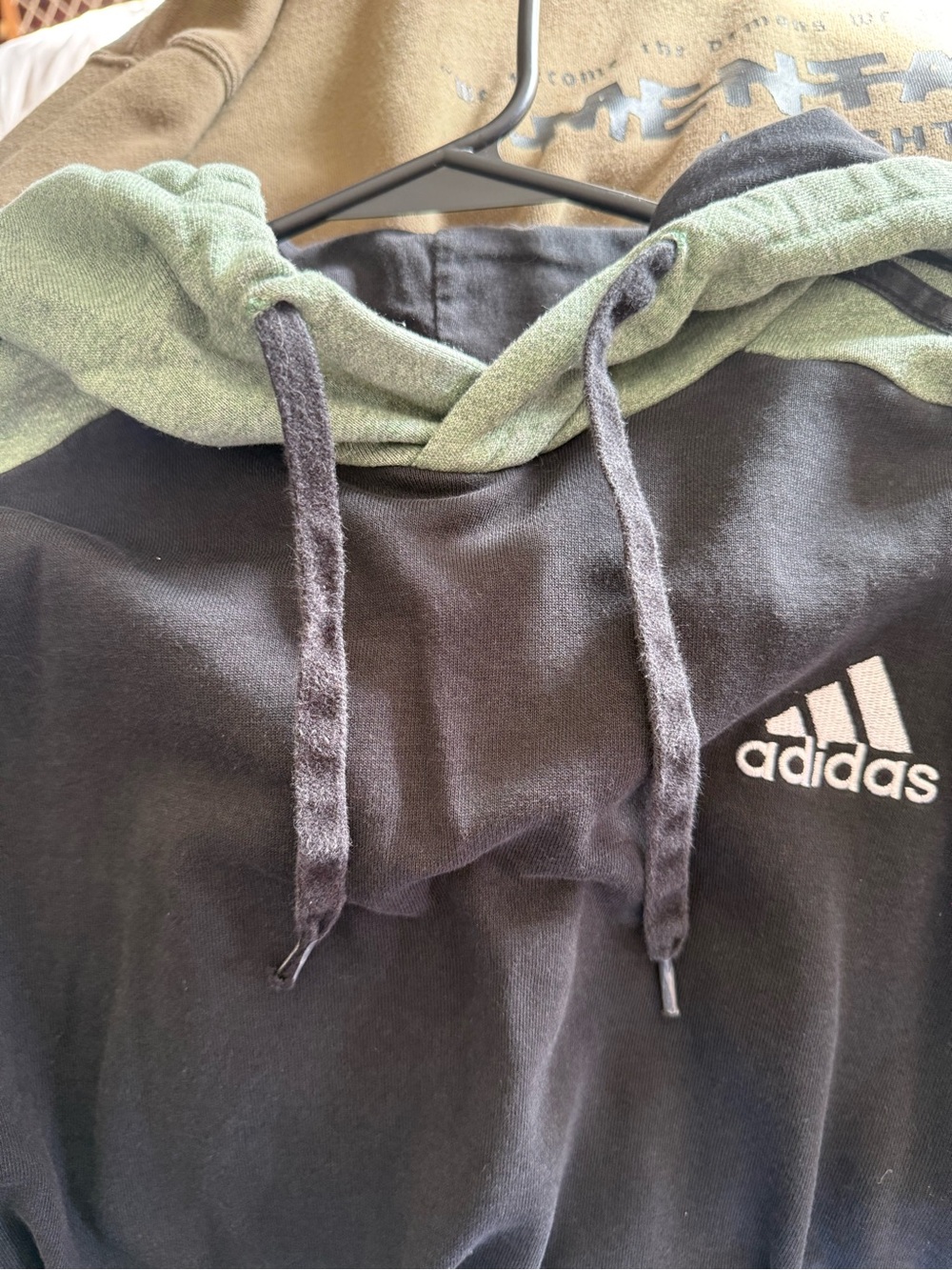 adidas Men's Black Crewneck Hoodie with Green Hood Lining